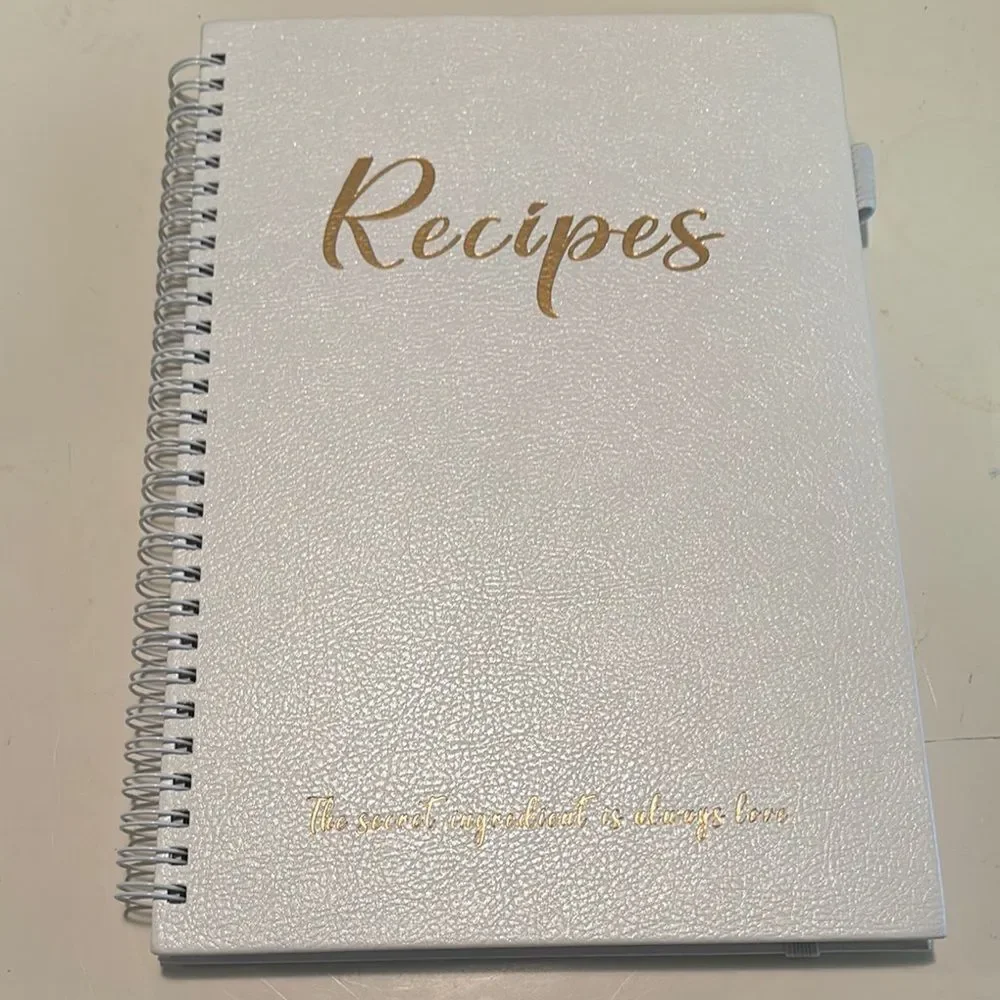 White Recipe Book with Gold Accents